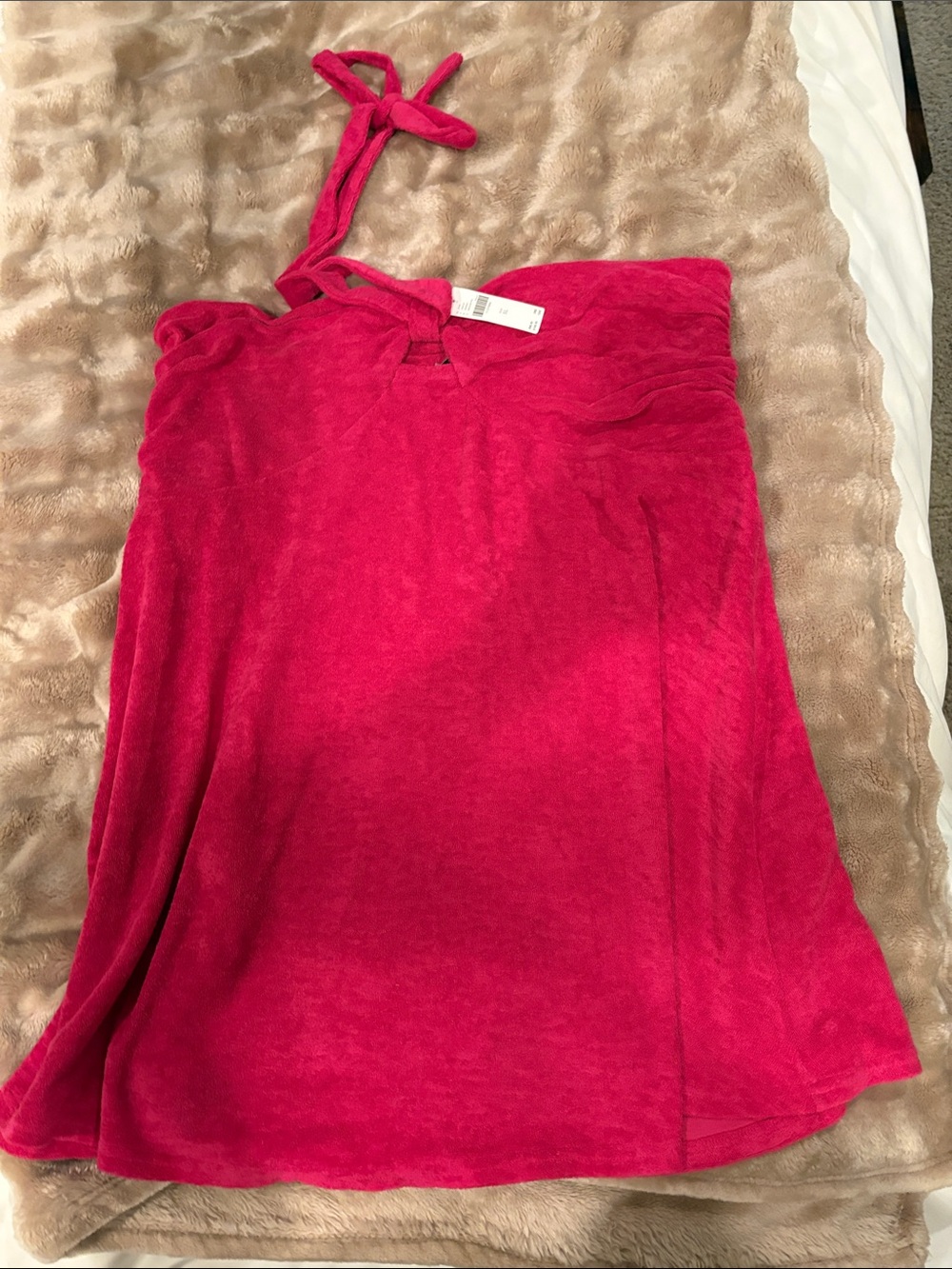 Anthropologie Hot Pink Terry Halter dress or beach cover up